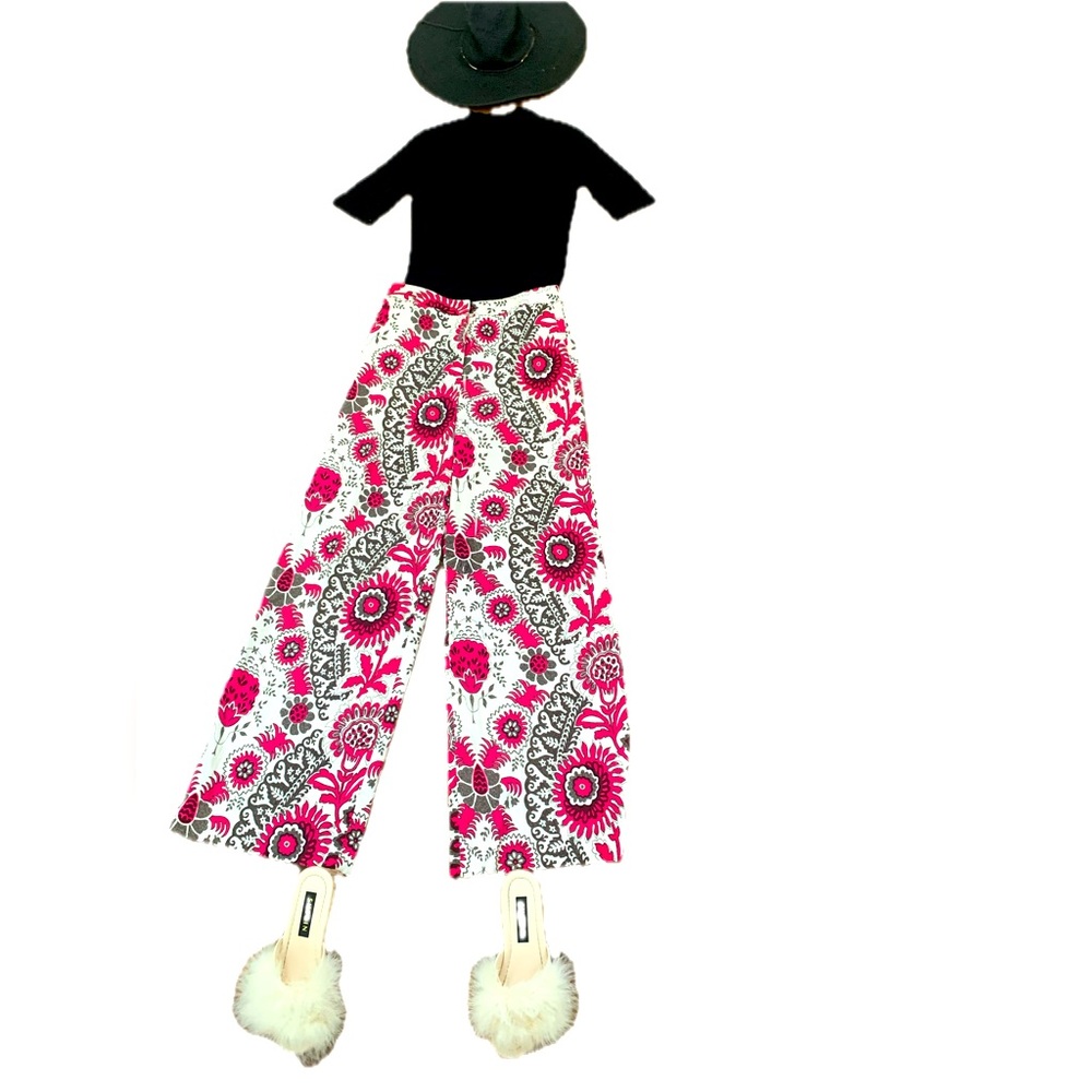 Vintage Floral Wide Leg Trouser Pants